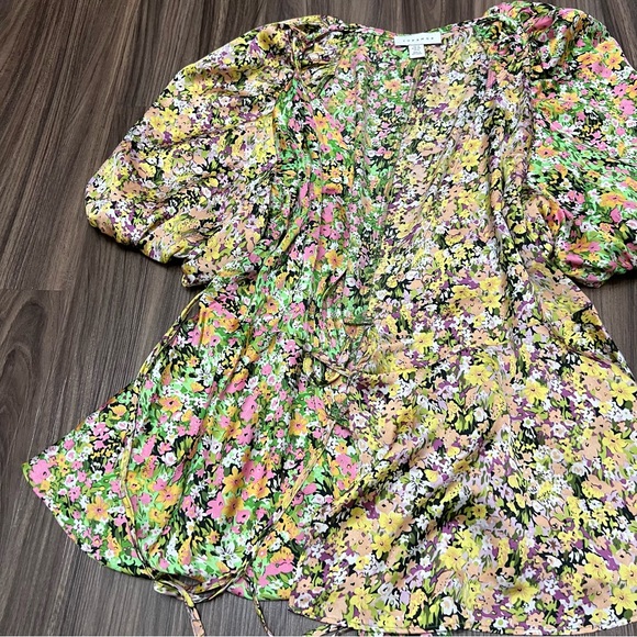 TOPSHOP women sz 8 Multi Floral Mix And wrap top Match Blouse - Picture 5 of 10